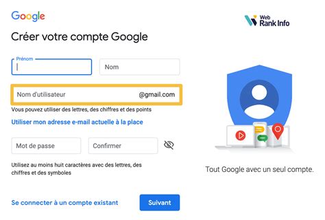 création compte gmail